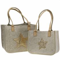 Saco de feltro com estrela de lantejoulas conjunto natural de 2