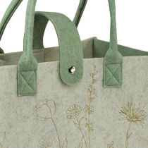 Itens Saco de feltro com alça com flores verde creme 30x18x37cm