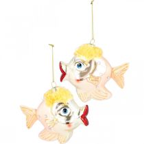 Itens Peixe de decorações para árvores de Natal, pingentes decorativos, decorações de Natal, vidro real H9,5 cm 2 unidades