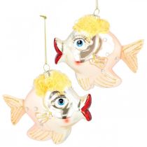 Itens Peixe de decorações para árvores de Natal, pingentes decorativos, decorações de Natal, vidro real H9,5 cm 2 unidades