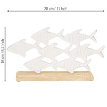 Itens Decoração Cardume de Peixes Peixe Branco Metal Madeira Natural 28x16cm
