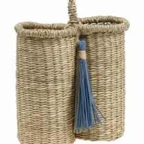 Itens Porta-garrafas em ervas marinhas, cesto para garrafas entrançado, decoração de varanda, cesto decorativo para pendurar natureza, azul A20cm L22cm