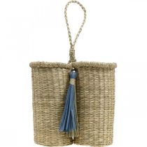 Itens Porta-garrafas em ervas marinhas, cesto para garrafas entrançado, decoração de varanda, cesto decorativo para pendurar natureza, azul A20cm L22cm