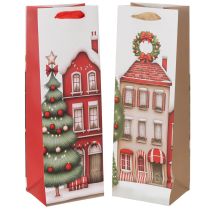 Itens Sacola de presente em formato de garrafa, casinha de Natal e árvore de Natal de 36 cm (2 peças)