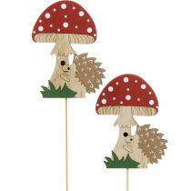 Plugues decorativos, decoração de madeira outonal, ouriço com cogumelo H11cm L34cm 12pcs