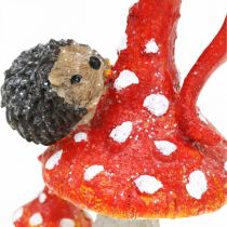 Fly agaric com decoração de ouriço cogumelo decoração de outono H14cm 2 unidades
