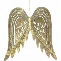 Asas de anjo de decoração de Natal, decoração de metal, asas para pendurar douradas, aparência antiga A 29,5 cm L 28,5 cm