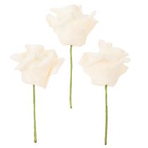 Itens Rosa artificial, cor creme, flor de 10 cm no caule, 100 unidades.