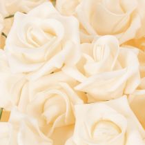 Itens Rosa artificial, cor creme, flor de 10 cm no caule, 100 unidades.