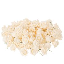 Itens Rosa artificial, cor creme, flor de 10 cm no caule, 100 unidades.