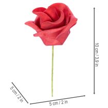 Itens Rosa vermelha artificial com haste, 5 cm, 100 unidades