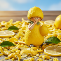 Itens Conjunto de 3 estatuetas Lemon Child, decoração de mesa fofa para o verão em estilo vintage, para salas de estar e varandas, 9 cm.