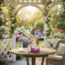 Itens Vaso de flores em forma de mulher de chapéu com flores, para decoração de plantas, para uso interno e externo, 20 cm.