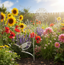 Itens Bujão de flor em metal decoração Allium pássaro branco 20×52cm