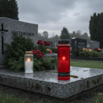 Itens Tampa de vela grave com motivo flor vermelho preto 10 dias Alt.27cm