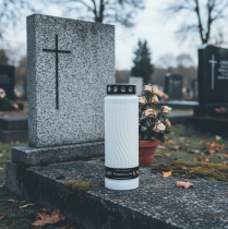 Itens Tampa para vela de túmulo com motivo floral, branca e preta, 10 dias, 27 cm de altura.