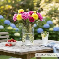 Itens Vaso de flores em formato cilíndrico de vidro fino, pode ser usado como vaso de vidro ou como peça decorativa alta, 30 cm