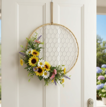 Itens Anel decorativo de metal Ø38cm, decoração para pendurar, ráfia, prata, natural, decoração de parede boho, decoração versátil, 4 peças