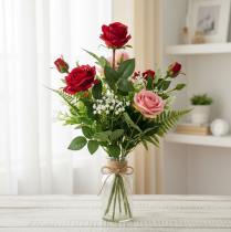 Itens Ramo de rosa flor de seda rosa artificial vermelha 72cm