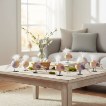Itens Pássaro decorativo de madeira com penas e corpo colorido para decoração de mesa, 10 cm, conjunto de 6 peças