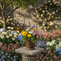 Itens Vaso vintage com treliça, design de libélula, metal, Ø16/A62cm