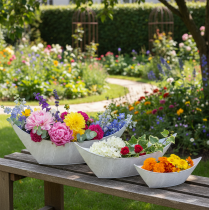 Itens Vaso para plantas em formato de barco, metal, branco/prateado, 54,5/48/42 cm, conjunto de 3