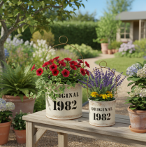 Itens Balde decorativo com alça “Original 1982” Creme Ø12/10cm Conjunto de 2 peças