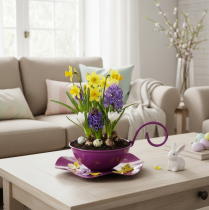 Itens Xícara de chá decorativa de metal com pires, roxa, Ø11,5cm, A8cm, 2 peças