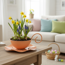 Itens Xícara decorativa de metal, laranja, Ø11,5 cm, A6 cm, com pires, 2 peças