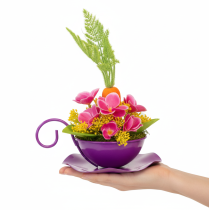 Itens Xícara decorativa de metal Ø16cm H9cm com pires, roxa, 2 peças
