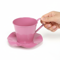 Itens Xícara de chá decorativa de metal com prato rosa Ø12 A10cm 8 peças
