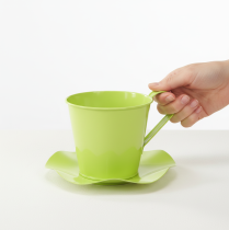 Itens Xícara de chá decorativa de metal com prato, verde claro, Ø12 A10cm, conjunto de 8 peças
