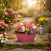 Itens Vaso de metal rosa com alças, redondo, Ø33,5 cm