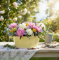 Itens Tigela decorativa de metal, verde-amarela, com alça, Ø33,5 cm