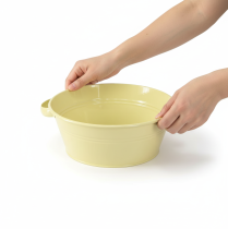 Itens Tigela decorativa de metal, verde-amarela, com alça, Ø33,5 cm