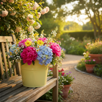 Itens Vaso decorativo de metal, verde/amarelo, para flores, 31x26x21,5cm