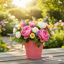 Itens Vaso de metal para flores com alça rosa, 2 peças, 20x17,5x16cm