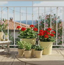 Itens Vaso de metal em formato de balde com alça, verde/amarelo, 20x17,5x16cm, conjunto com 2 peças.