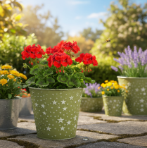 Itens Vaso de metal prateado e verde com estrelas, Ø14cm