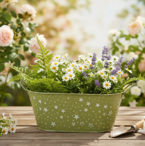 Itens Tigela oval de metal com estrelas e alças, verde, 31×16cm, A12,5cm