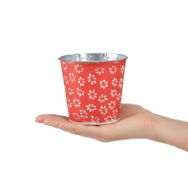 Itens Mini vaso de flores vermelho e branco, com estampa floral, em metal, Ø10,5cm A10,5cm