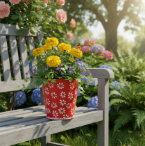 Itens Vaso de flores floral vermelho e branco, de metal, Ø12,5cm A11,5cm