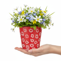 Itens Vaso de flores floral vermelho e branco, de metal, Ø12,5cm A11,5cm