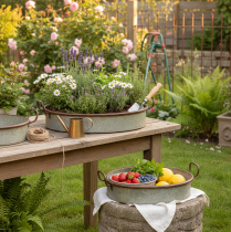 Itens Bandeja oval de metal com alça, cor ferrugem, 46/52 cm, conjunto de 2