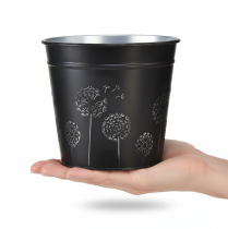 Itens Vaso de flores preto e prateado, floreira de metal, Ø12,5cm A11,5cm