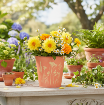 Itens Vaso de flores com decoração floral, amarelo damasco, Ø10,5cm A10,5cm