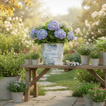 Itens Vaso/cachepô pequeno de metal para hortênsia, Ø17,5cm A16cm