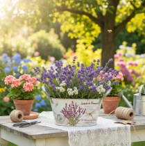 Itens Vaso oval de metal para flores com alças, lavanda, 26×13×14,5cm