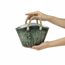 Itens Vaso de flores com alças, bolsa, metal, juta, 19×13,5×13,5cm