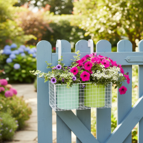 Itens Vaso de metal para pendurar, verde, decoração para varanda, 22 cm de comprimento x 23,5 cm de altura.